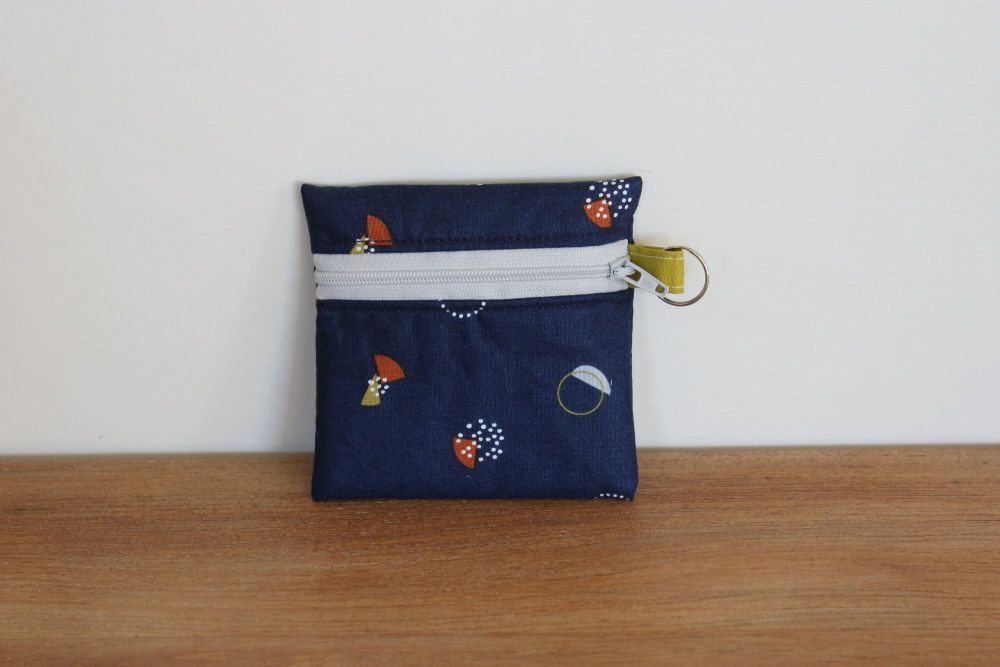 Blue Coin Purse with Key Ring (Grey Zipper)
