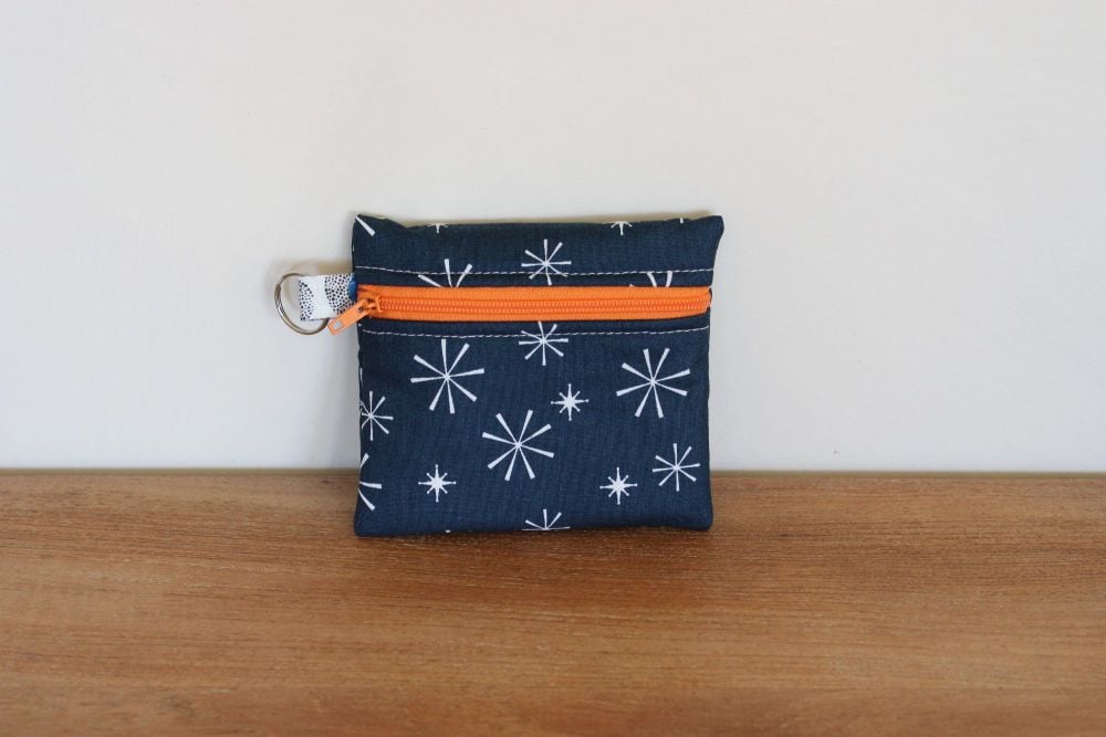 Blue Coin Purse with Key Ring (Orange Zipper)