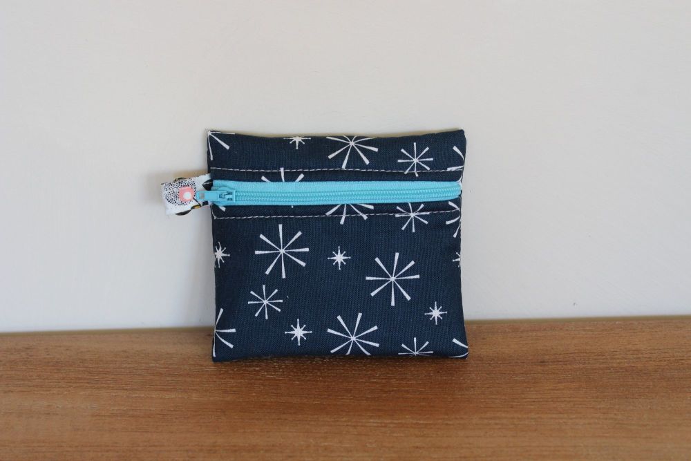 Blue Coin Purse with Key Ring (Orange Zipper)