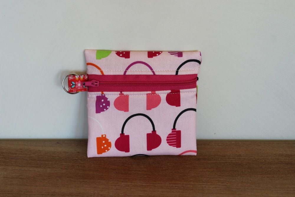 Pink Coin Purse with Key Ring (Dark Pink Zipper)