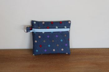 Blue Coin Purse with Key Ring (Pale Blue Zipper)