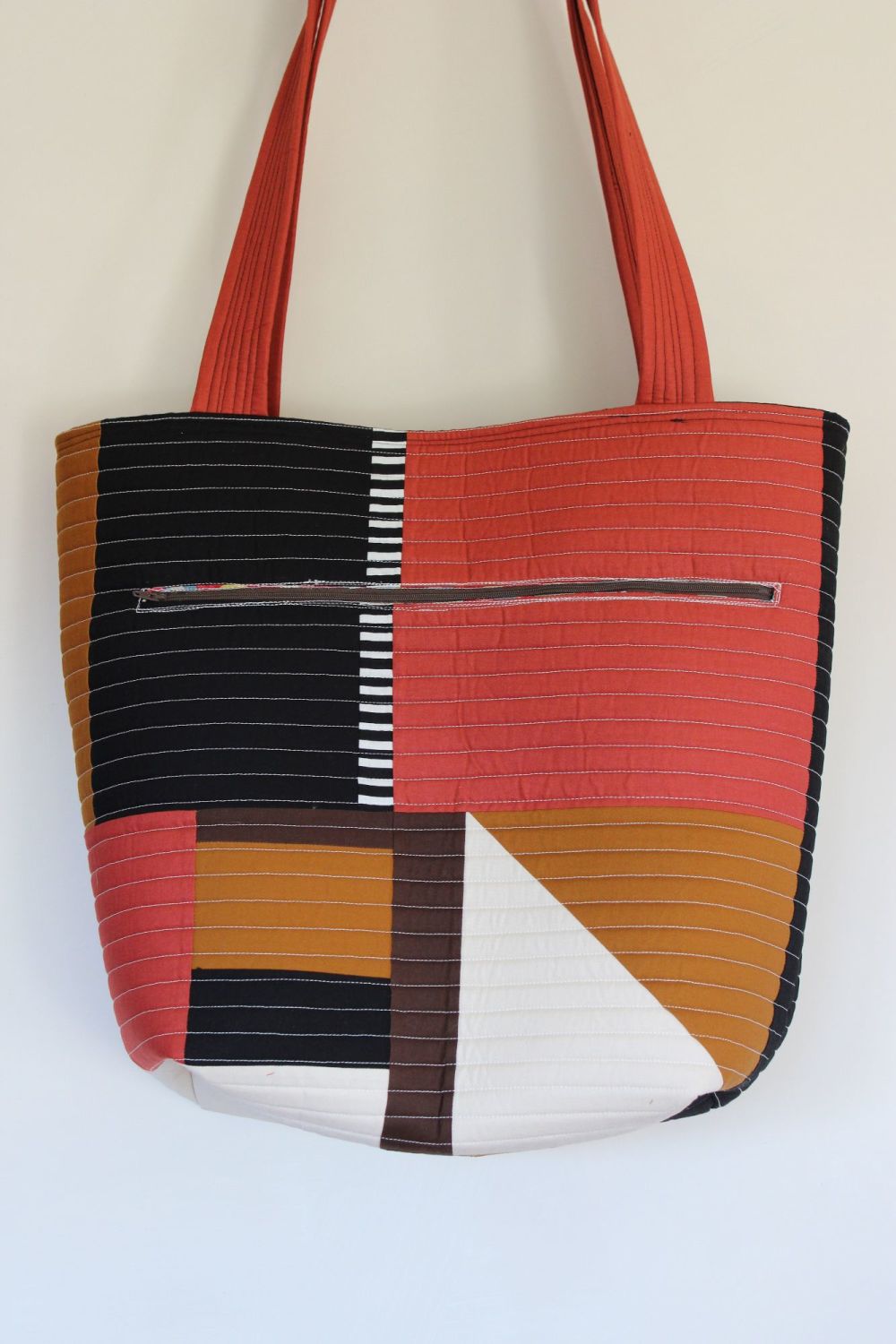 Pecan and Rust Patchwork Quilted Tote Bag