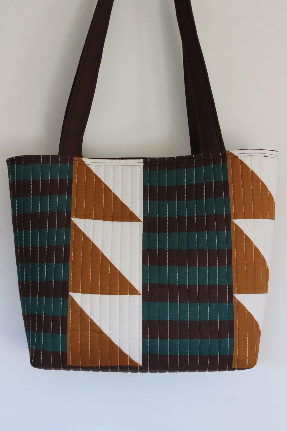 Pecan and Green Patchwork Quilted Tote Bag
