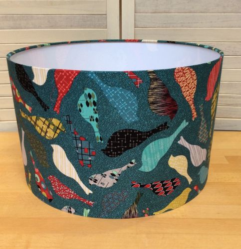 Mid Mod Birds in Teal 40 cms Drum Lampshade