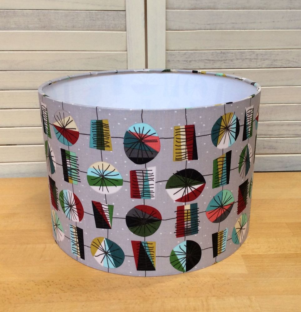 Mid Mod Birds in Main Gray 30 cms Drum Lampshade