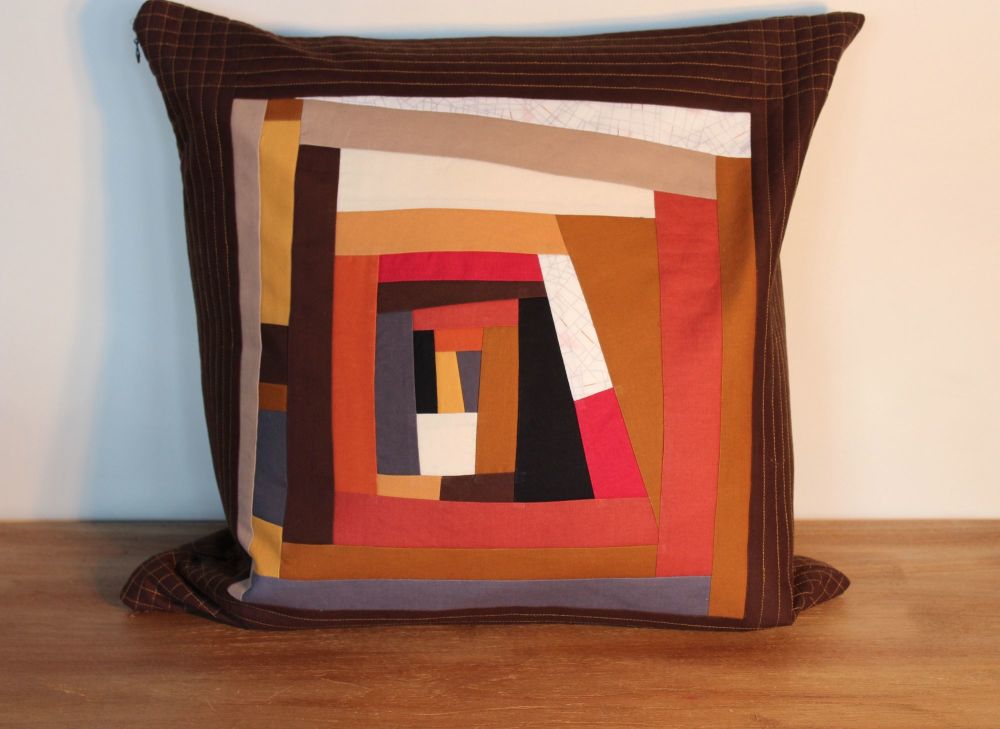 Abstract Improvised Log Cabin Cushion(1)