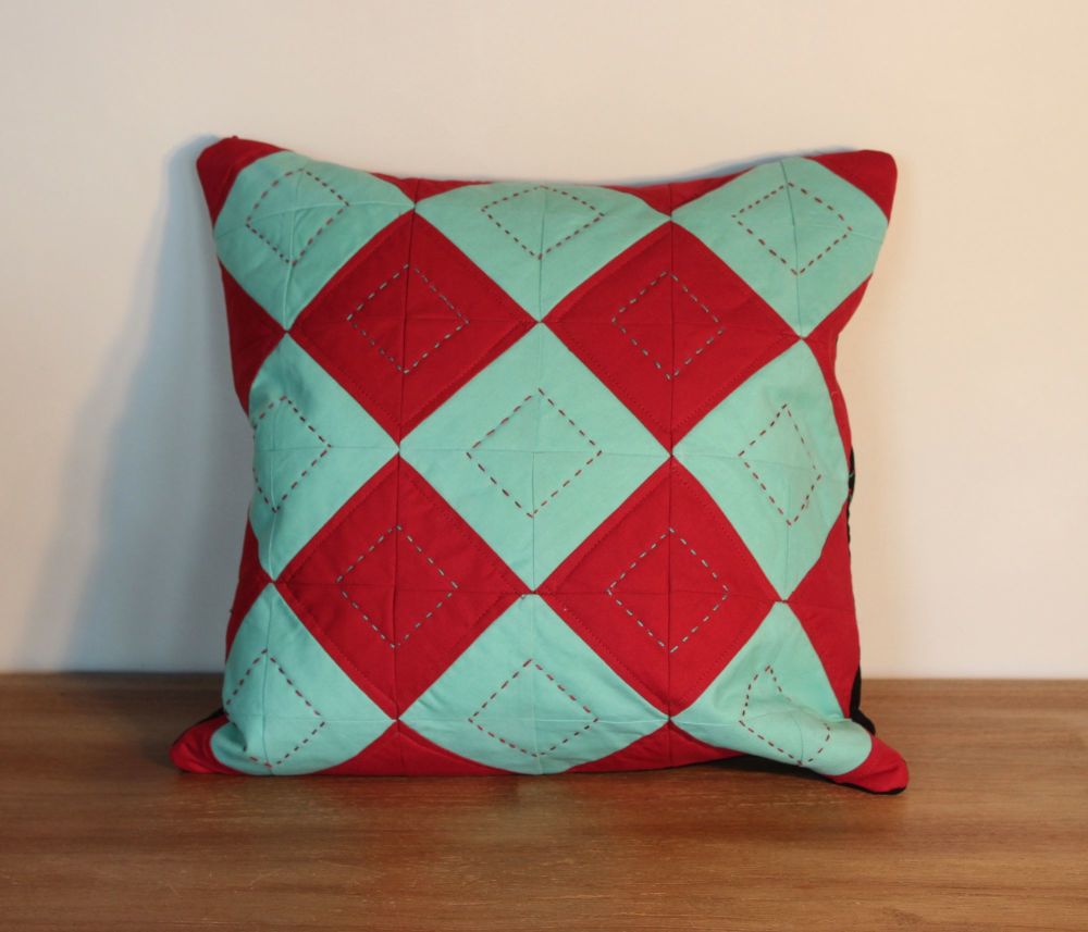 Red and Green Hand Quilted Cushion