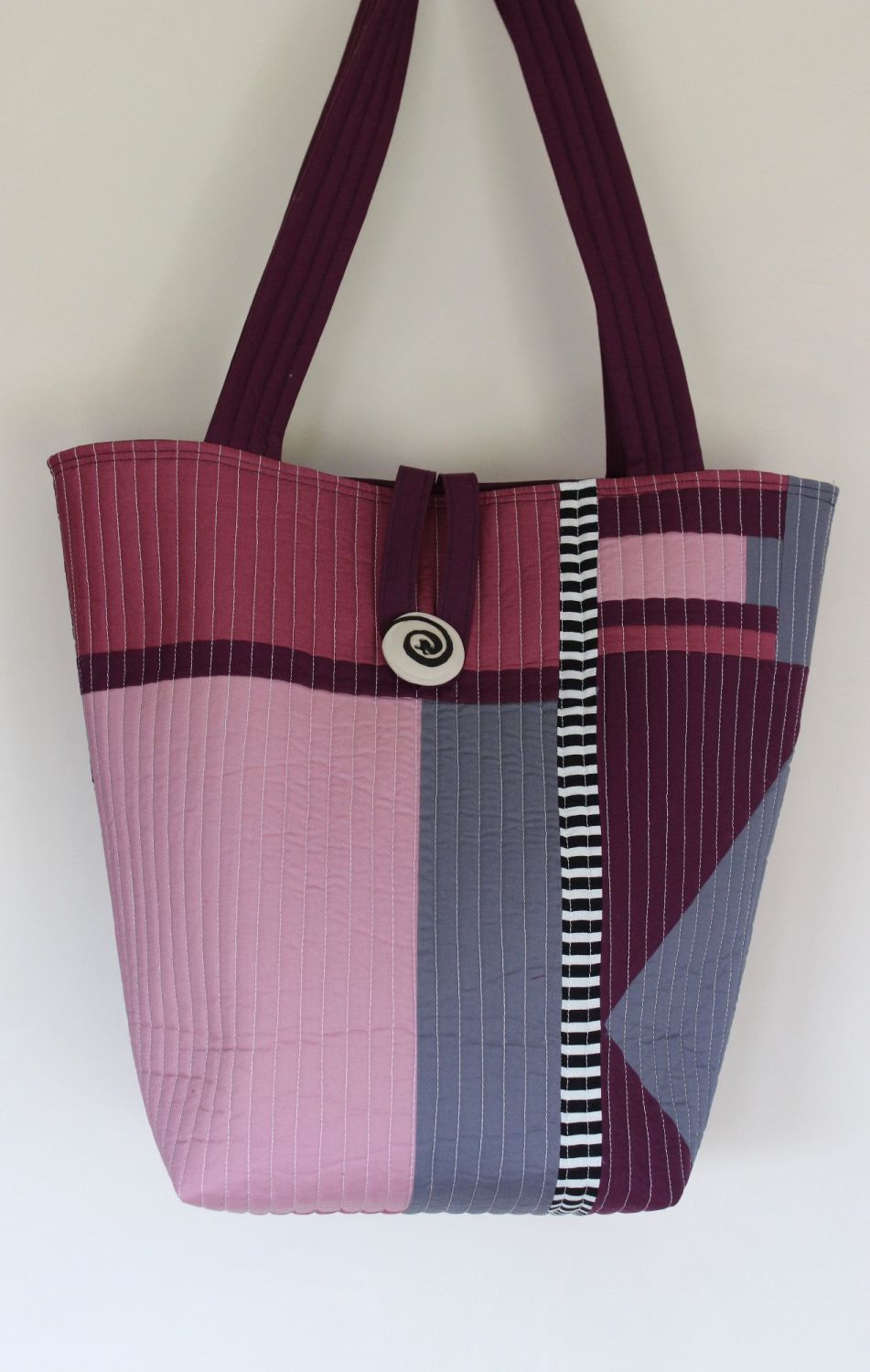 Purple and Black Patchwork Quilted Tote Bag(2)