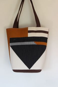 Pecan and Black Patchwork Quilted Tote Bag(2)