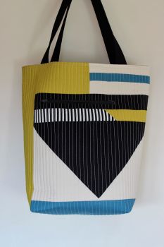 Teal, Black and Pickle Patchwork Quilted Tote Bag