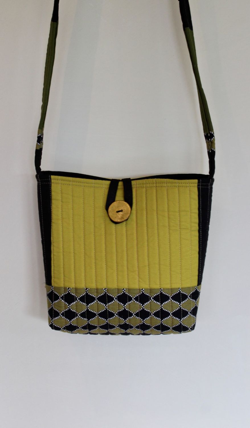 Pickle and Black Quilted Cross-Over Bag