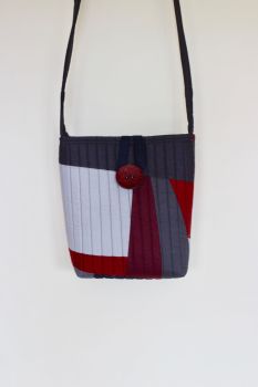 Red and Grey Quilted Cross-Over Bag