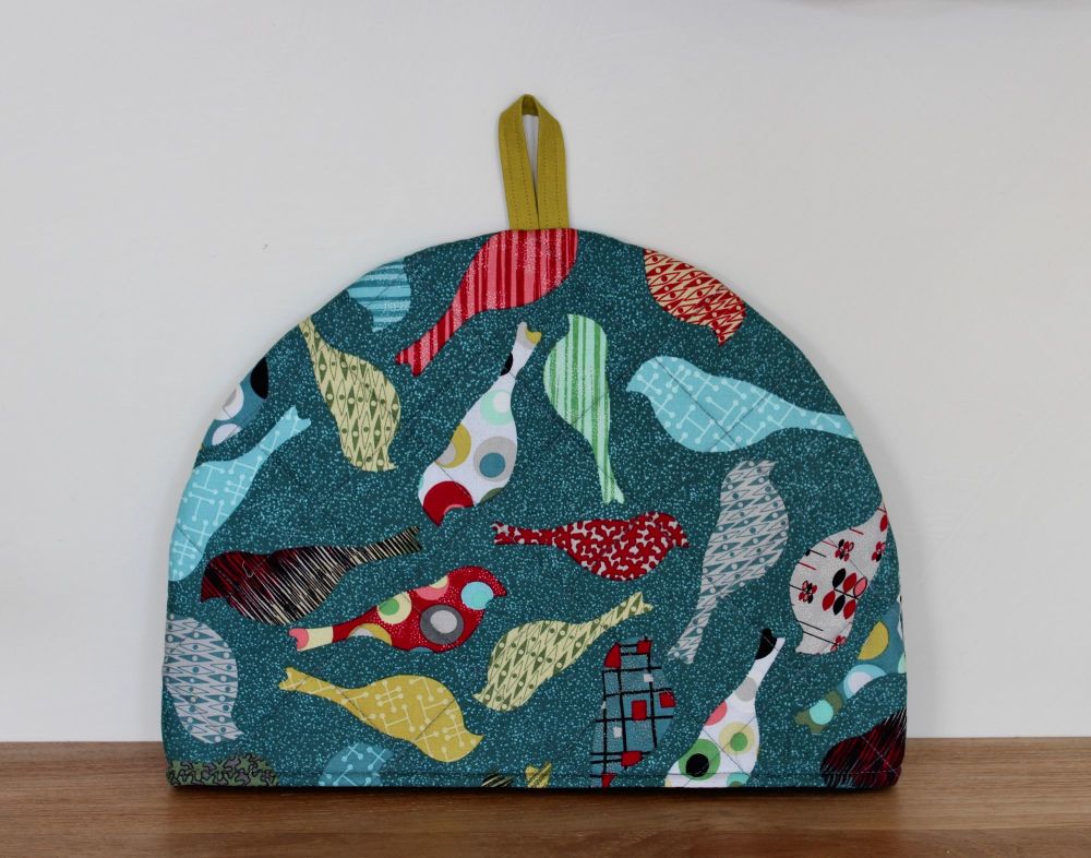 Birds In Teal Quilted Tea Cosy