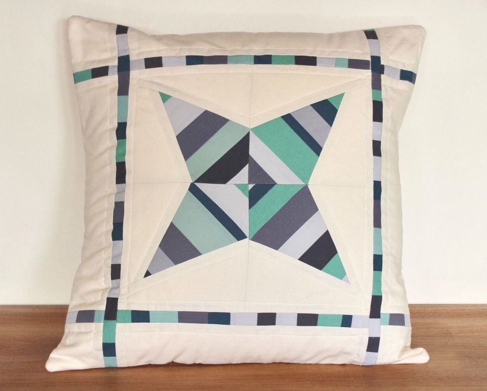 String Star Quilted Cushion (Greys/Greens)
