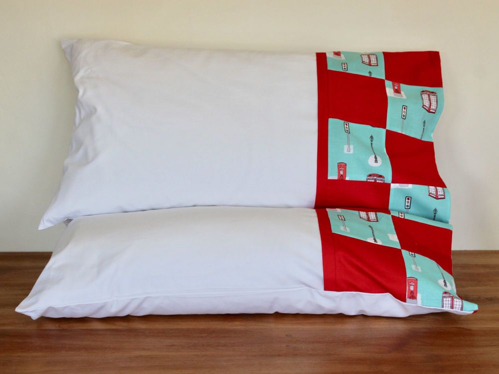 Pair of Street Life Pillow Cases with Patchwork Cuff(2)