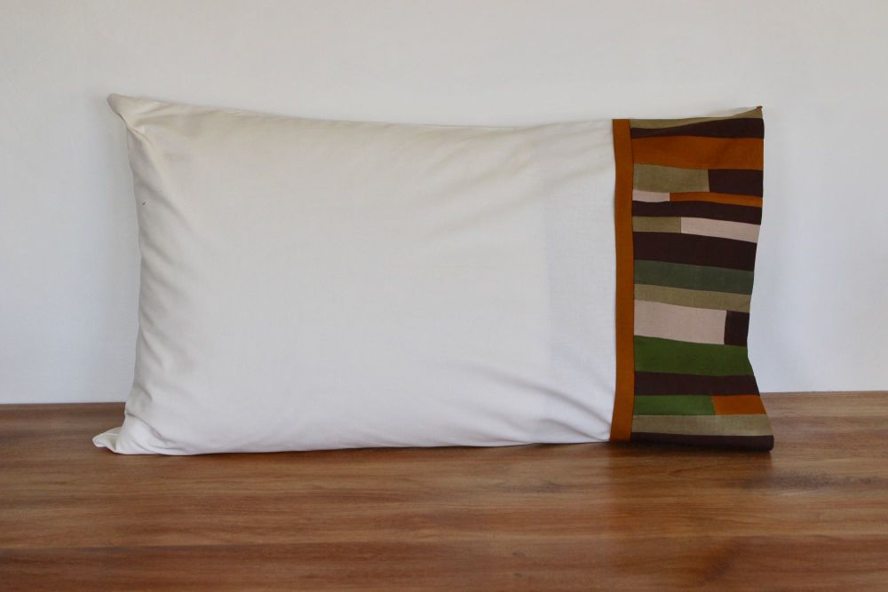 Single Pillow Case with Patchwork Cuff (Browns and Greens)