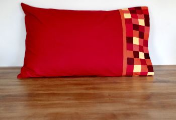 Single Pillow Case with Patchwork Cuff (Reds and Oranges)