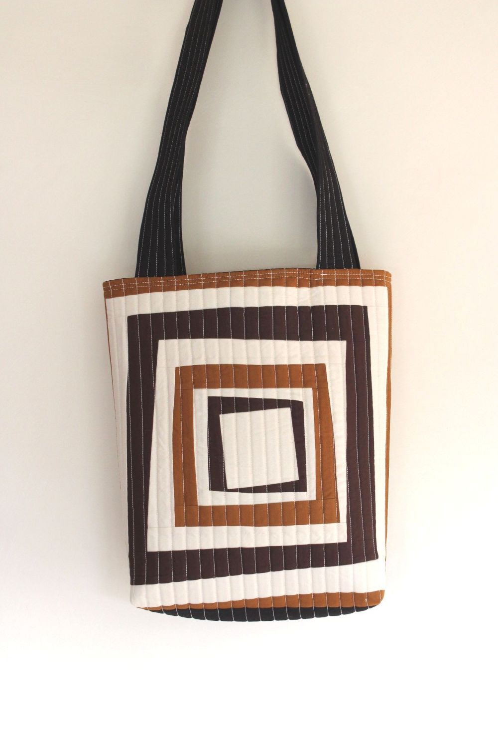 Modern Log Cabin Patchwork Quilted Tote Bag