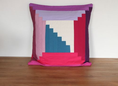 Modern Log Cabin Quilted Cushion In Pink