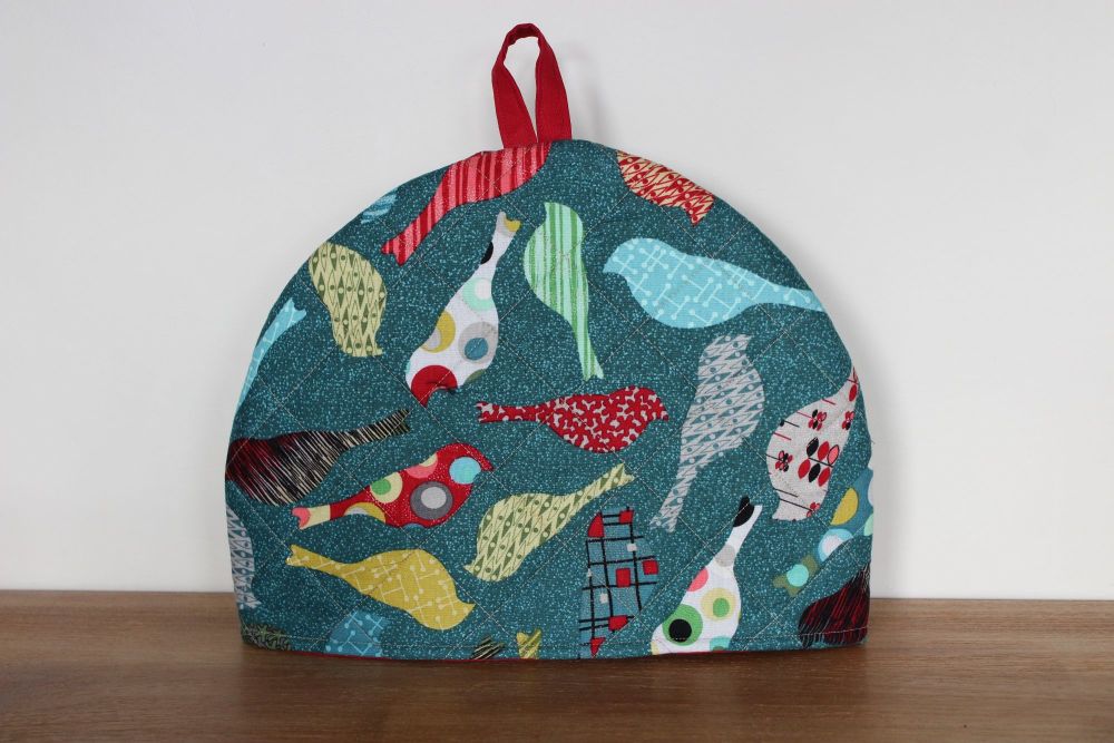 Mid Mod Birds In Teal Quilted Tea Cosy(5)