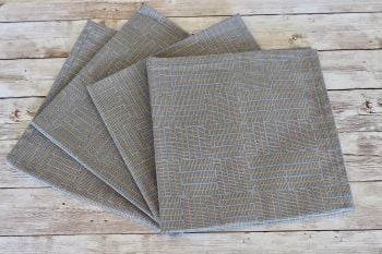 Set of Four Wayside Napkins in Grey and Brown with Gold Metallic Lines