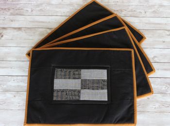 Set of Four Black and Grey Wayside Quilted Place Mats