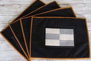 Set of Four Grey and Natural Wayside Quilted Place Mats