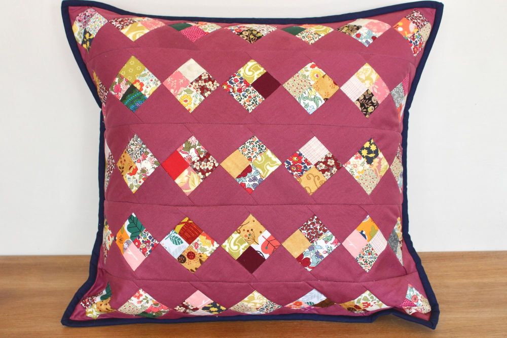 Scrappy Four Patch On Point Quilted Cushion