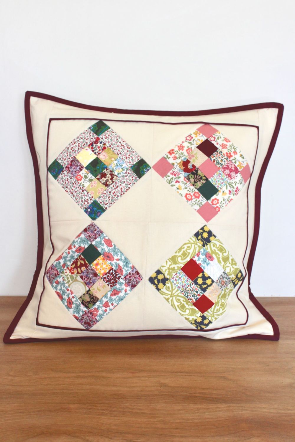 Scrappy Nine Patch On Point Quilted Cushion