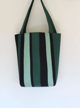 Quilted Tote Bag in Greens and Black