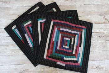 Set of Four Artisan Quilted Place Mats (Log Cabin)(1)