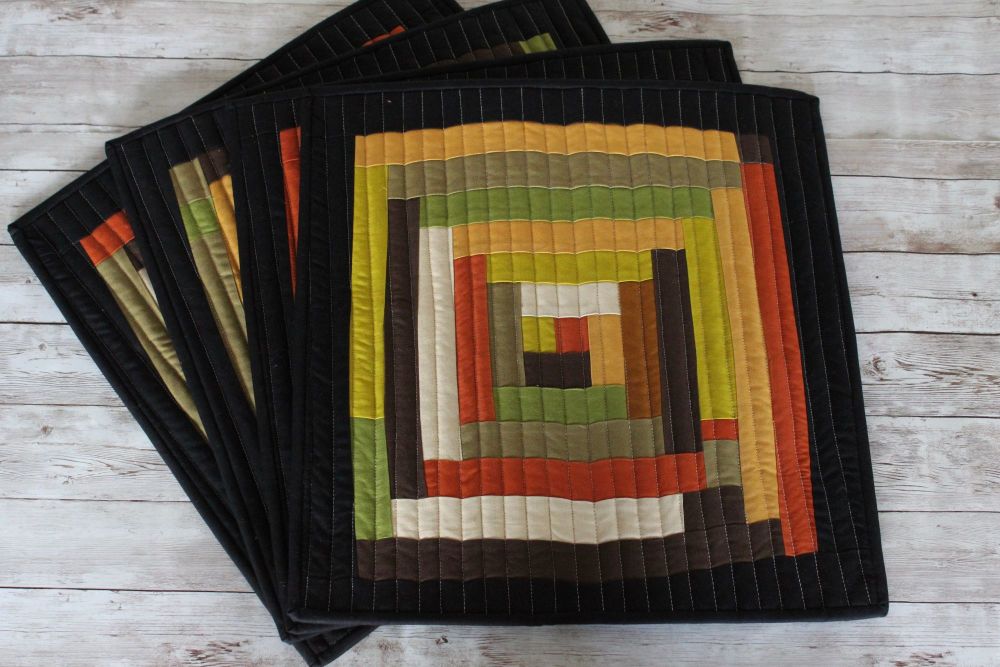 Set of Four Artisan Quilted Place Mats (Log Cabin)(2)