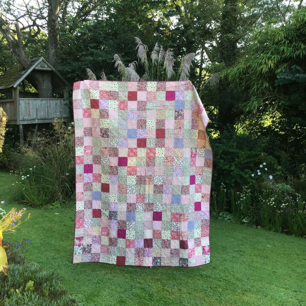Single Patchwork Quilt in Pinks and Lilacs