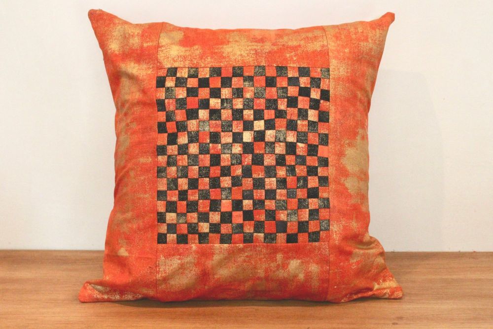Black and Orange Chequerboard Envelope Cushion