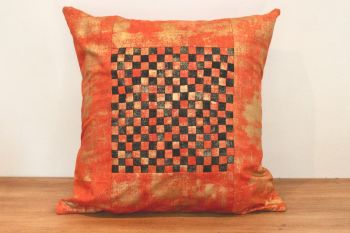 Orange and Black Chequerboard Envelope Cushion