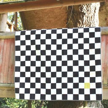 Black and White Linen Baby Quilt with a Naughty Hint of Pear