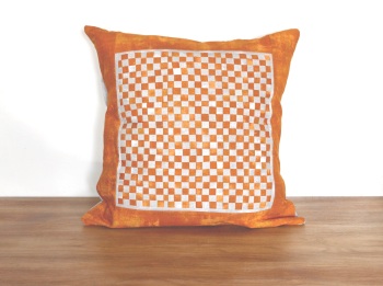 Orange and Grey Chequerboard Envelope Cushion