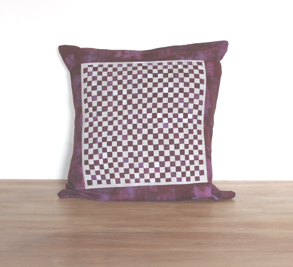 Plum and Grey Chequerboard Envelope Cushion