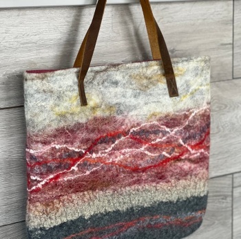 Grey, Red and Gold Nuno Felt Tote Bag
