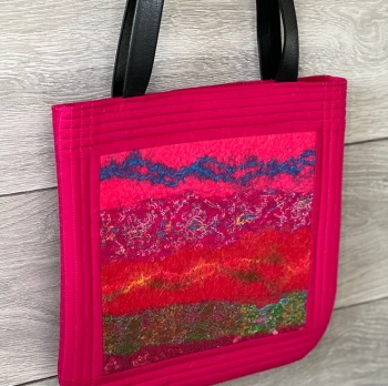 Pink Quilted Felt Panel Tote Bag