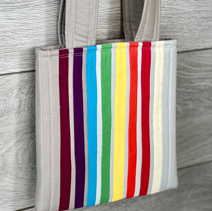 Mini Rainbow Striped Quilted Tote Bag