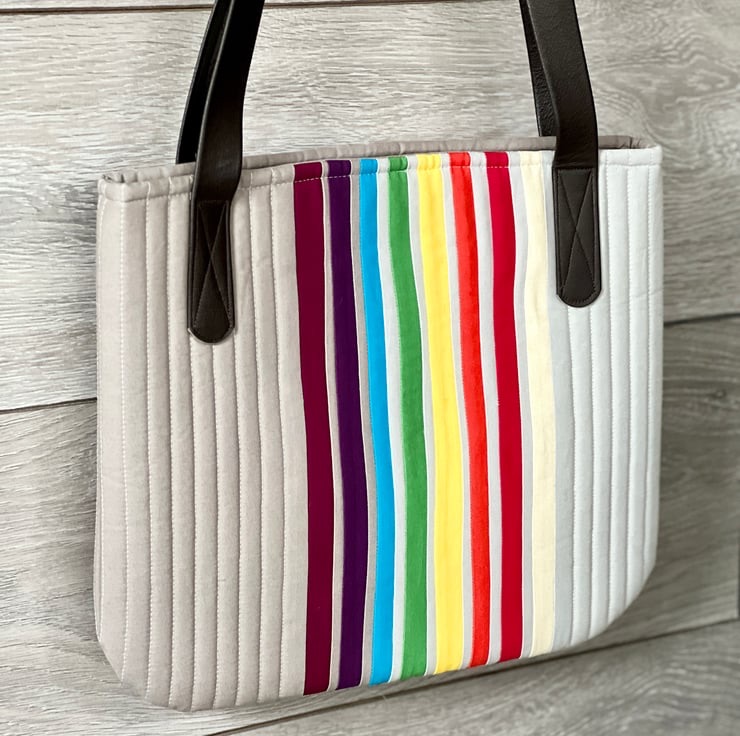 Rainbow Striped Quilted Tote Bag