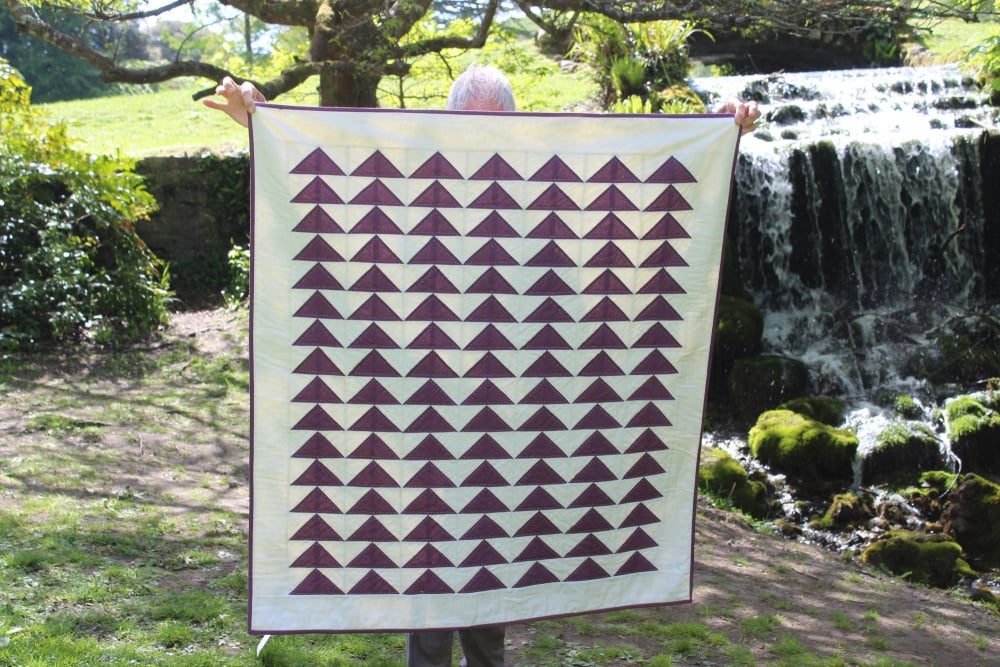 Hand Quilted Flying Geese Linen Baby Quilt