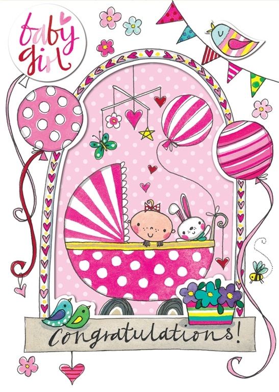 New Baby Girl Cards - Baby GIRL Congratulations - New BABY Cards - BABY Greeting CARDS - Baby GIRL Cards - CUTE Baby Balloons CARD