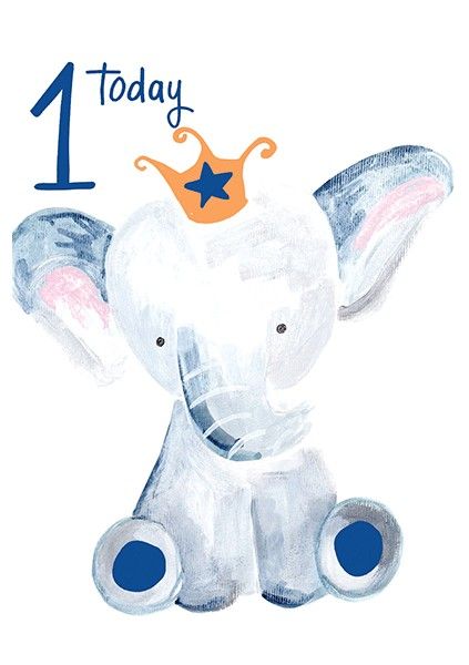 1st Birthday Card - Baby ELEPHANT Greeting Card - 1 TODAY - Elephant BIRTHDAY Card - CUTE 1st ...