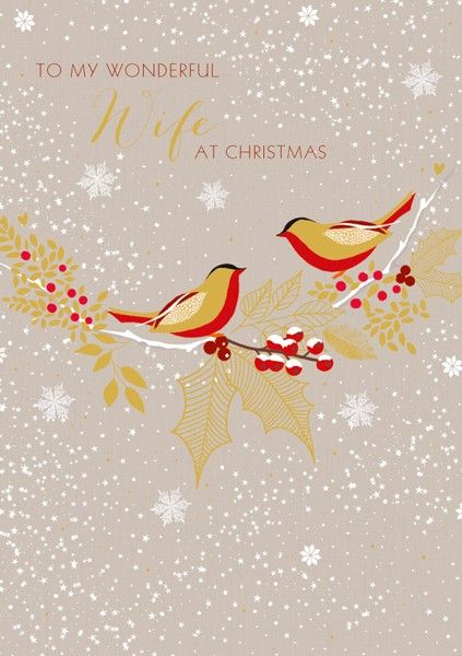  Wife Christmas Cards - TO My WONDERFUL Wife - Christmas CARDS - HOLLY Berry & BIRDS Xmas CARD - FAMILY Christmas CARDS - Wonderful WIFE Card