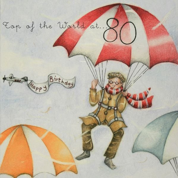 80th Birthday Card - Humorous RETRO Card - TOP Of The WORLD At 80 - MILESTO