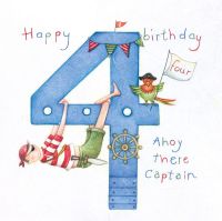 4th Birthday Card Boy - AHOY there CAPTAIN - Children's PARROT & Pirate Birthday CARD - FUN Pirate Birthday Card - Son CARD - GRANDSON - Nephew CARD