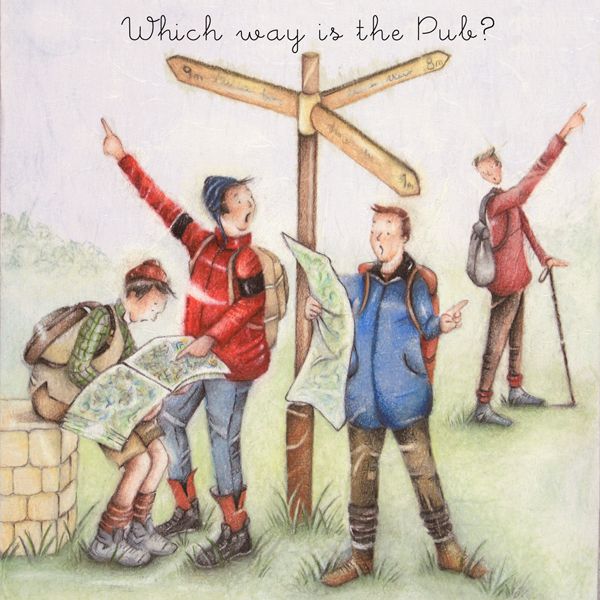 Ramblers Birthday Cards - WHICH Way is THE PUB - Birthday CARDS For MEN - P