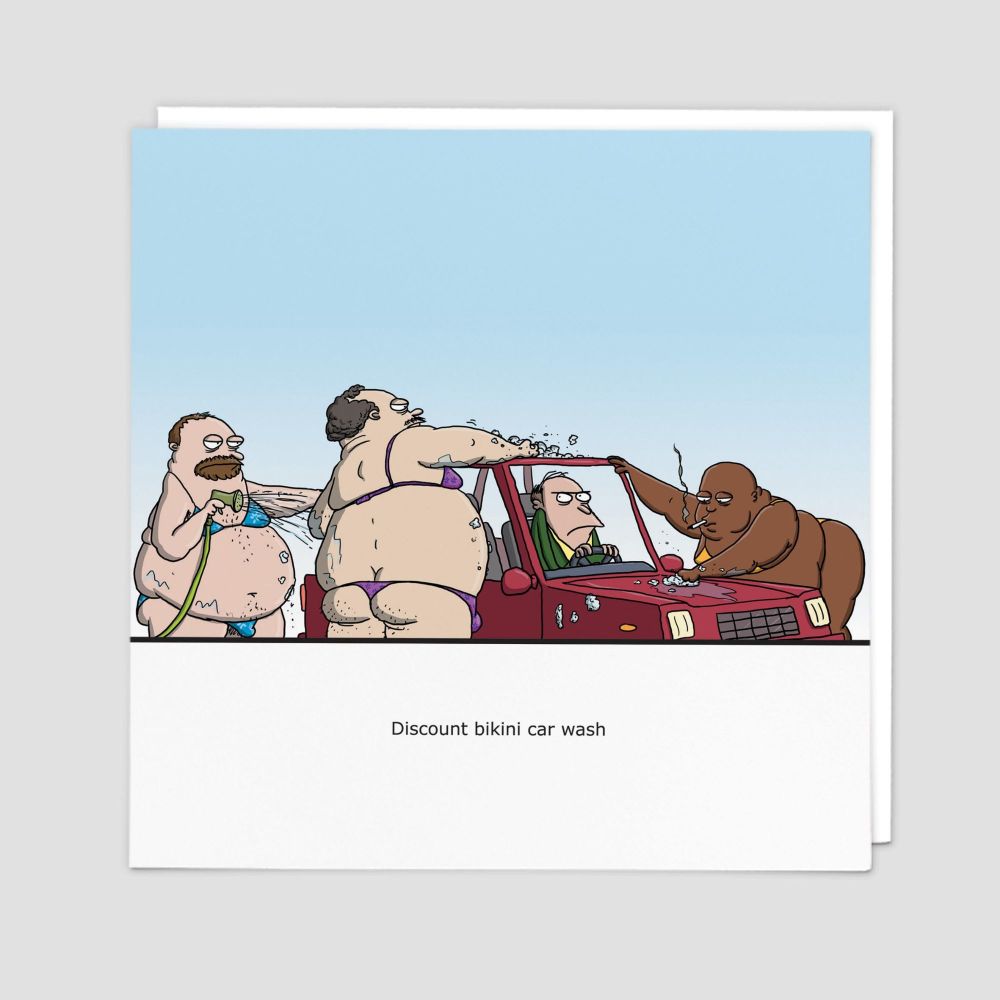 Rude Cards - BANTER Cards - DISCOUNT Bikini CAR Wash - Blank GREETING Cards